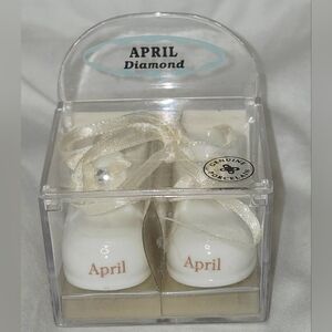 Russ Berrie Porcelain Miniature April Diamond Curio Baby Booties Keepsake